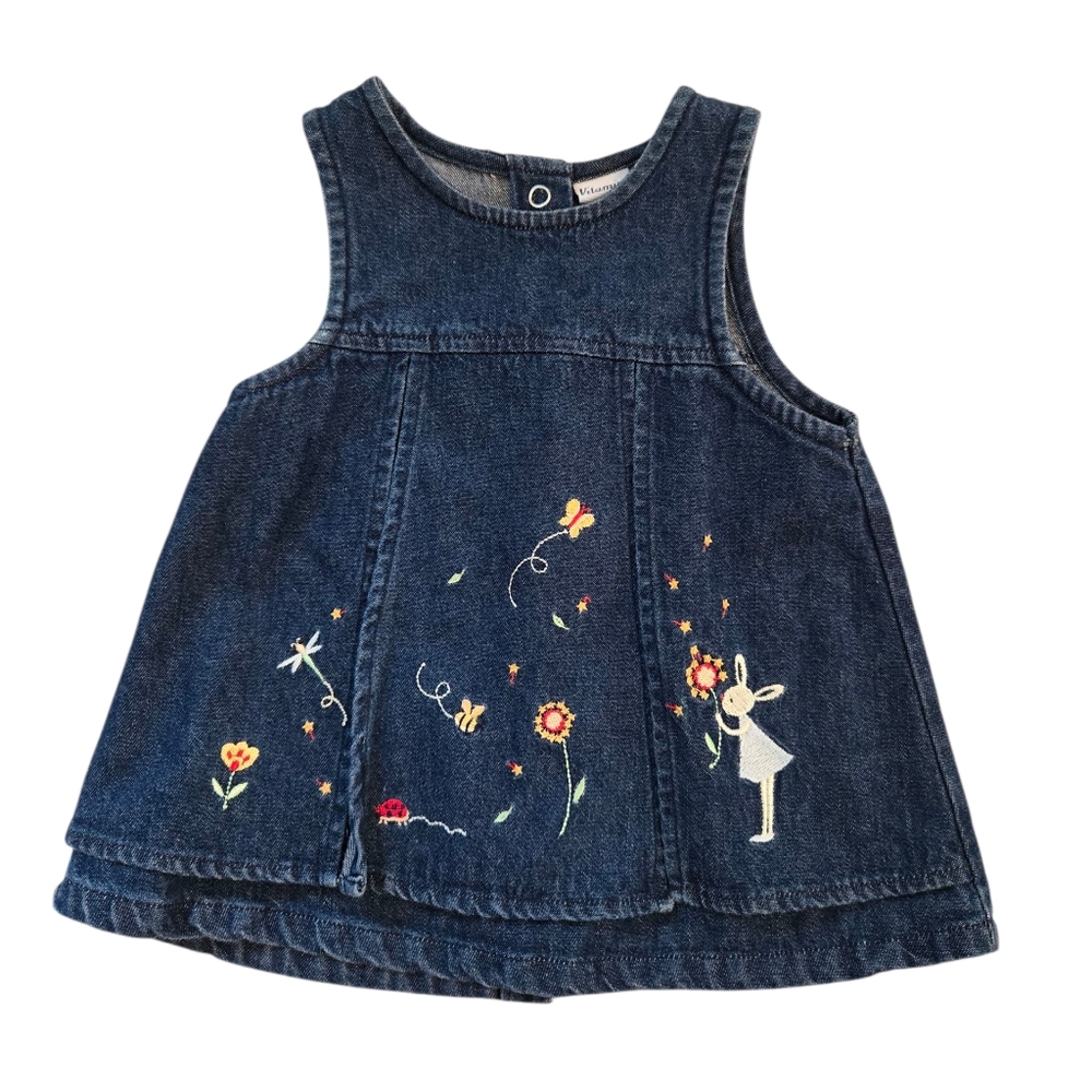 Vintage Y2k Vitamin Kids Denim Dress W/ Embroiderery